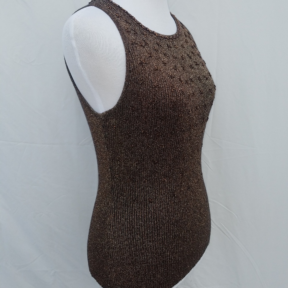 Cache Metallic Brown Cami Tank Top Beaded Small